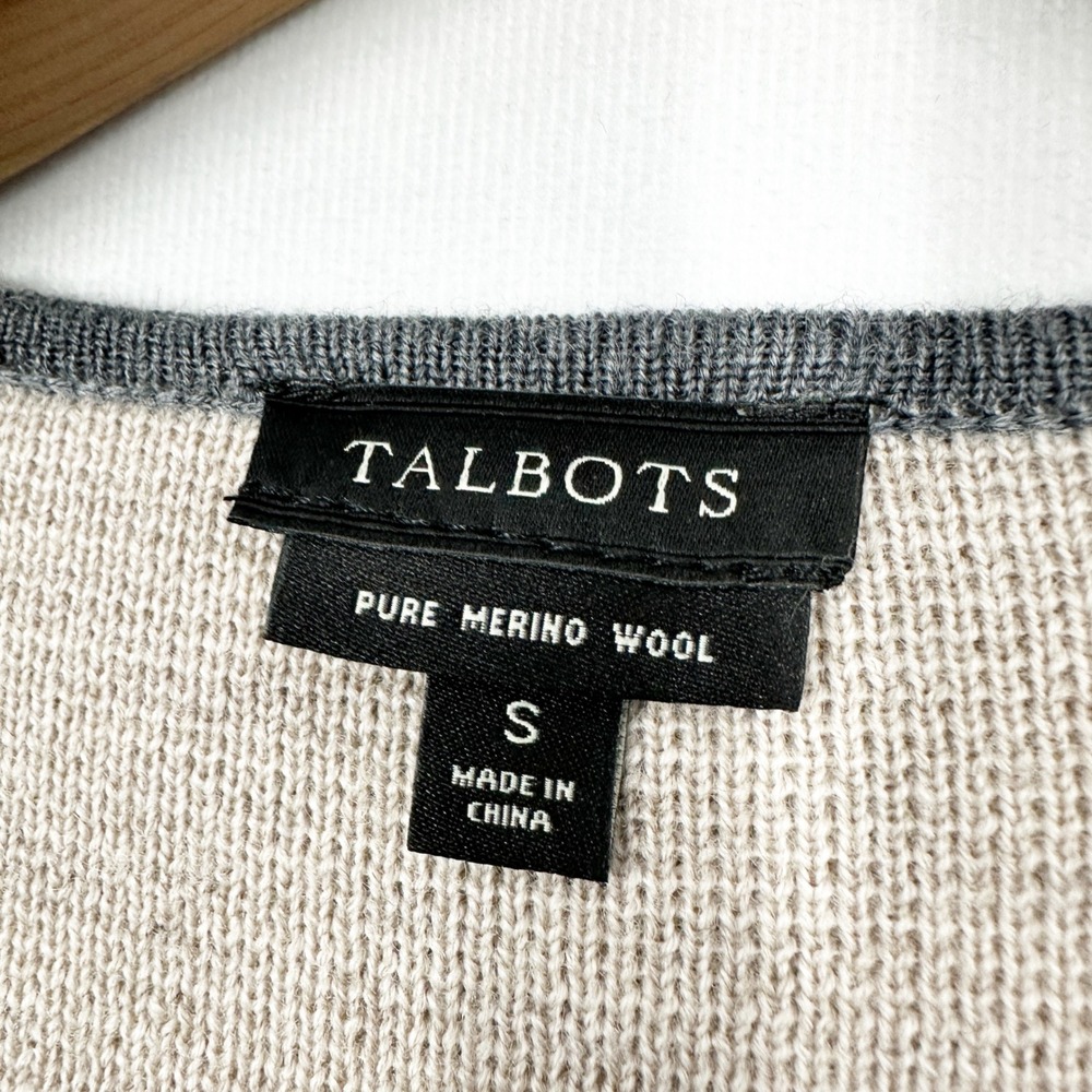 Talbots 100% Merino Wool Neutral Stripe Open Front Cardigan Swearer Size Small - Picture 4 of 13